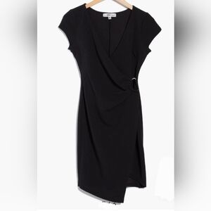New! Madden Girl Black Cap Sleeve Drape Front V Neck D Ring Midi Dress 2X